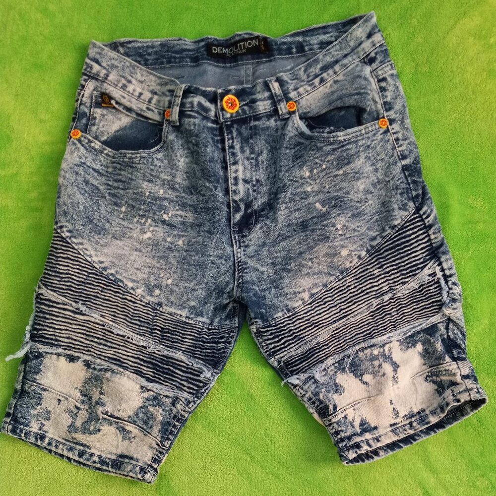Demolition Platinum Mens Jeans Shorts Y2K Size 34 Distressed Acid Washed Hip Hop